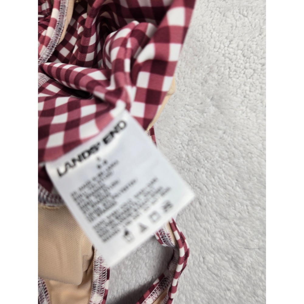 Lands End Burgundy Gingham High Waisted Bikini Set Small 6-8 New With Tags - Picture 3 of 9